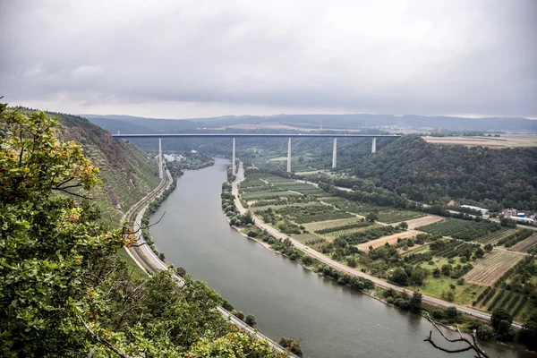 Weinregion Mosel mit Brücke — Stockfoto