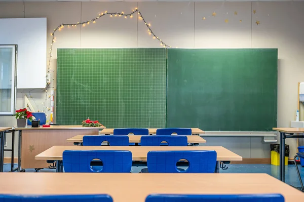 empty classroom in germany due to Corona virus as school are closed schools stay open during Covid cases