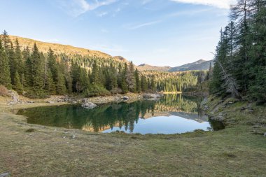 Yaz zamanı Obernberg Gölü romantik ormanlarında manzaralı dağ gölleri Avusturya 'da, Tyrol.