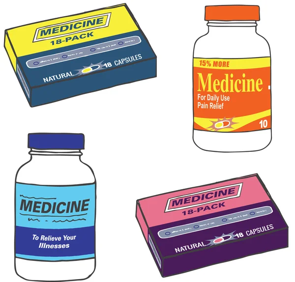 Generic over the counter medicine bottles/boxes — Stock Vector