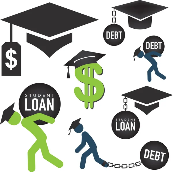 Icônes de prêt aux étudiants diplômés — Image vectorielle