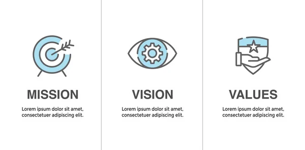 Misión Visión Valores Icono Conjunto Con Declaración Misión Icono Visión — Vector de stock