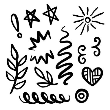 Oklar, girdaplar, girdaplar ve tebrik kartları ve tasarım için kalp elementleri