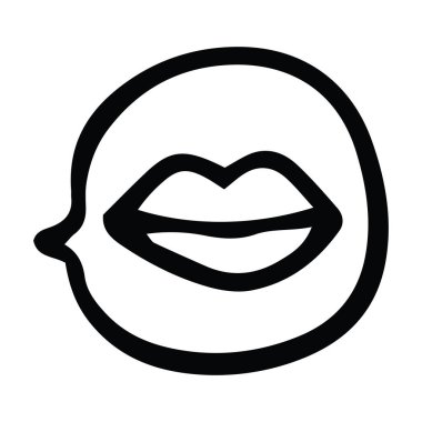 Sosyal Medya Sohbeti Simgesi Emoji El Çizimi, Siyah ve Beyaz, Kalın Çizgiler