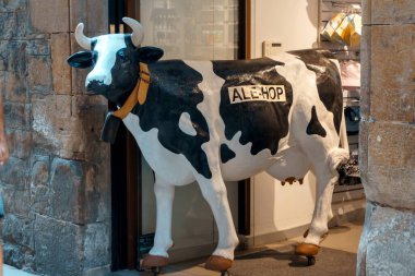 Barcelona, Spain - August 18, 2022. Logo and entrance of ALE-HOP, a Spanish chain of gift stores that sells fashion, stationery, home accessories and decoration.