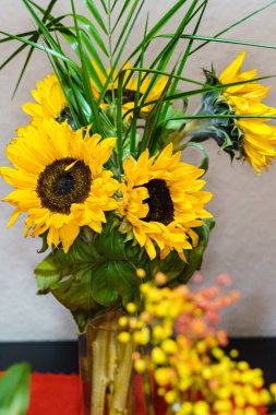 Ayçiçekli vazo solmak üzere.