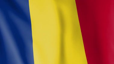 Romanya bayrağı canlandırılmış arka plan. Romen ulusunun ve kültürünün sembolü. Rüzgar görüntülerinde dalgalanan bayrak.