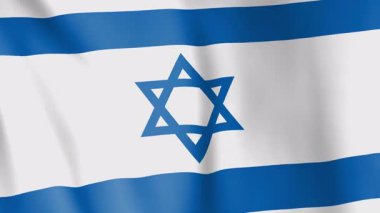 İsrail bayrağı animasyon arka planı. İsrail devletinin ve kültürünün sembolü. Rüzgâr görüntülerinde Davut 'un Yıldızı' yla bayrak sallıyor..