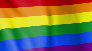 Gökkuşağı bayrağı animasyon arka planı. LGBT topluluğunun sembolü olarak gurur bayrağı. Çeşitlilik renkleri ve saygı kültürü. Rüzgar görüntülerinde dalgalanan bayrak.