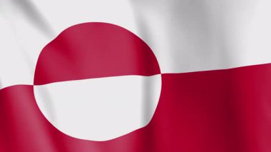 Grönland animasyon geçmişi bayrağı. Grönland topraklarının ve kültürünün sembolü. Rüzgar görüntülerinde dalgalanan bayrak. Tabelanın adı da Erfalasorput..