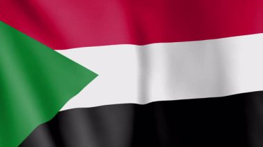 Sudan animasyon geçmişi bayrağı. Sudan ulusunun ve kültürünün sembolü. Rüzgar görüntülerinde dalgalanan bayrak. Bu renkler Arap Kurtuluş Bayrağı 'na dayanmaktadır..