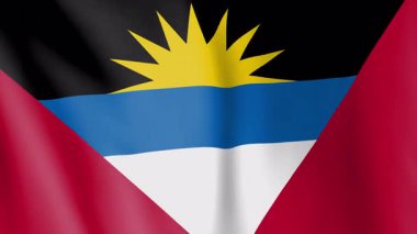 Antigua ve Barbuda animasyon geçmişi. Antiguan ve Barbudan ulusunun ve kültürünün sembolü. Rüzgar görüntülerinde dalgalanan bayrak. Karayipler 'deki ada ülkesinin eyalet bayrağı..