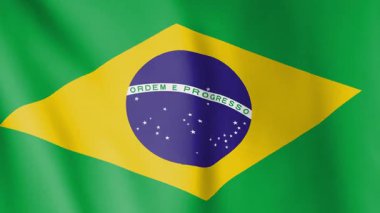 Brezilya bayrağı animasyon arka planı. Brezilya ulusunun ve kültürünün sembolü. Rüzgar görüntülerinde dalgalanan bayrak. Ulusal bayrağın döngü videosu.