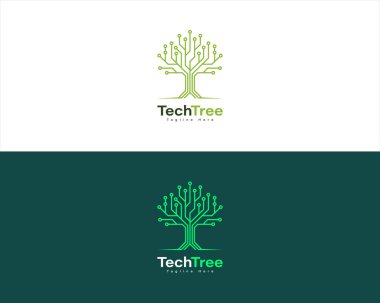 Devre Ağacı Tasarım Şablonu ile TechTree Techonoloji Logosu. Veri Teknolojisi Logosu Tasarımlı Ağaç.