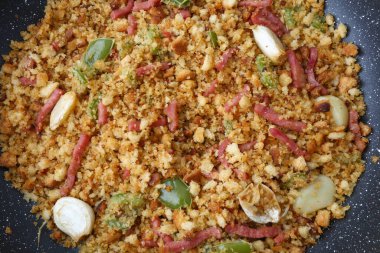 migas of bread as typical and traditional spanish recipe ready to eat