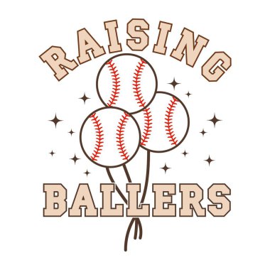 Beyzbolcuların Beyzbol takımının yükseltilmesi ve balon stili beysbol topları, tişörtler, kupalar, posterler, el sanatları ve dijital indirmeler için vektör ilülasyonu.