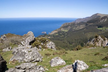Mirador do Caris, Galiçya, Spainwhere engebeli kayalıklarından manzara Atlantik 'le trajedi ve ekolojik iyileşme ile birleşir..