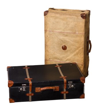 Beyaz bir arka plan üzerinde Vintage bavul izole çift