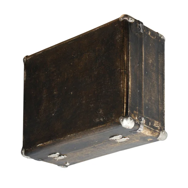 Geïsoleerde bekrast Vintage bruine koffer op een witte achtergrond — Stockfoto