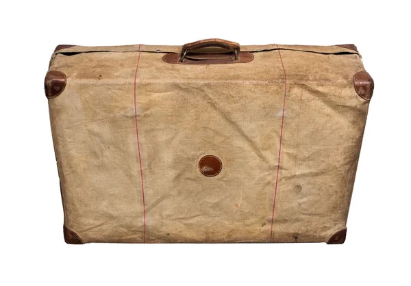 Isolato Old Vintage Dusty valigia in una copertina su uno sfondo bianco — Foto Stock