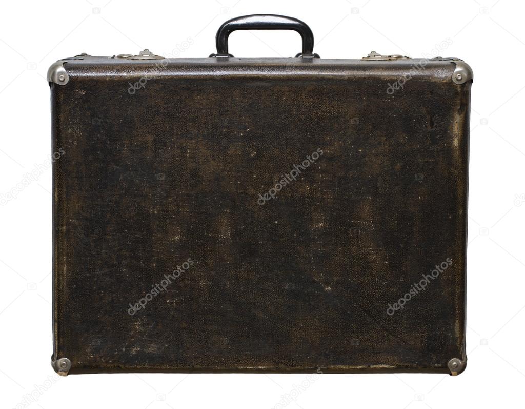 Isolated Scratched Vintage Brown Suitcase on a White Background