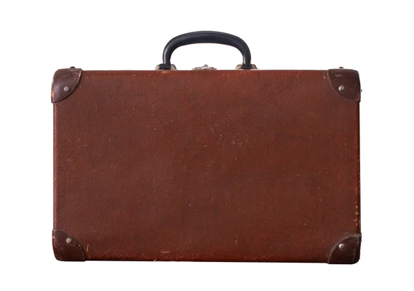 Isolato Old Vintage Dusty Brown valigia su uno sfondo bianco — Foto Stock