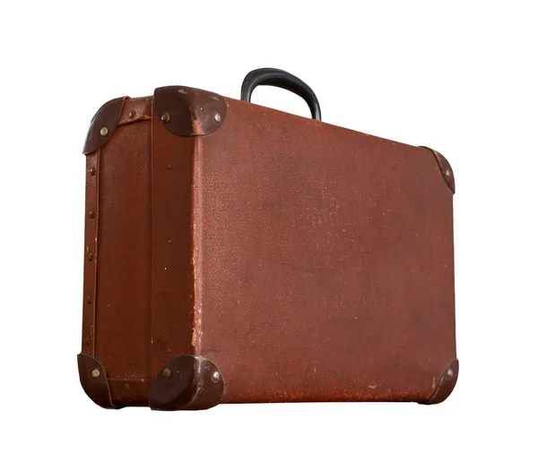 Isolated Old Vintage Dusty Brown Suitcase on a white background — Stock Photo, Image