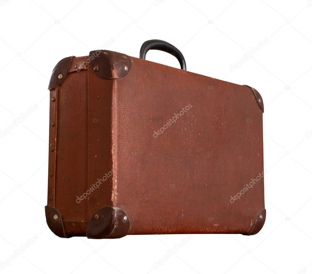 Isolated Old Vintage Dusty Brown Suitcase on a white background