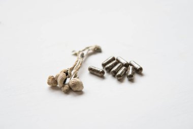 Psilosibin mantarı. İlaçlar fiziksel olarak kuru Psilosibe cubensis. Enerji mikro dozajlı Psychedelic mikrodoz. Sihirli mantar .