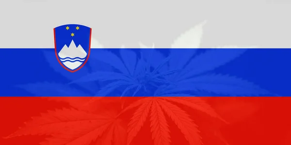 Cannabis Medicinal Eslovénia Legalização Cannabis Eslovénia Folha Maconha Cannabis Bandeira — Fotografia de Stock