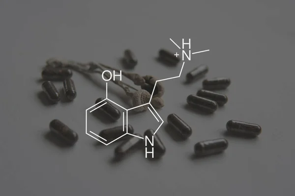 Psilocine Champignons Formule Psychoactieve Natuurlijke Drug Recreatief Gebruik Van Psilocybine — Stockfoto