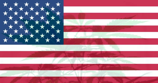 Medicinsk Cannabis Amerika Marijuanablad Usa Flagga Cannabislegalisering Usa Avkriminalisering Ogräs — Stockfoto