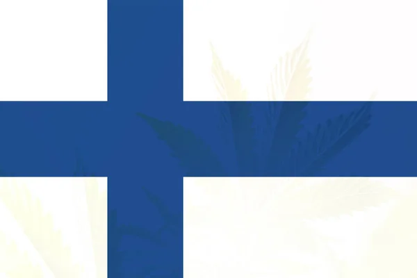 Декриминализация Травы Финляндии Лист Марихуаны Конопли Флаге Финляндии Легализация Конопли — стоковое фото