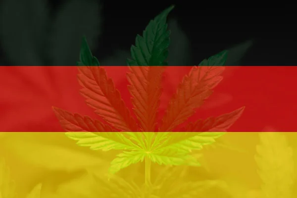 Kannabisz Marihuána Levél Németország Zászlóján Orvosi Kannabisz Németországban Weed Decriminalization Jogdíjmentes Stock Fotók