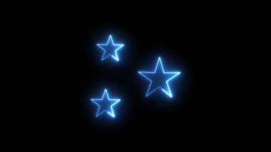 This abstract animation features dynamic blue neon glowing star outlines appearing and disappearing on a dark background, perfect for quality or rating concepts.