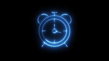 Döngüye giren neon mavi alarm saati, hızlı hareket eden, zamanı, teslim tarihlerini, aciliyeti veya önemli bir hatırlatmayı sembolize eden, parıldayan elleri canlandırır..