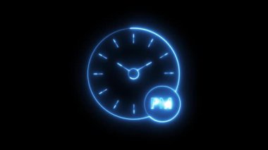 Bu döngü mavisi neon saat animasyonu karanlık, soyut bir zemin üzerinde parlayan bir PM göstergesi içerir, akşam programlarını veya teslim tarihlerini göstermek için mükemmeldir.