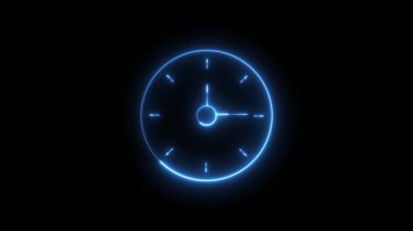Bu döngülü neon mavi saat animasyonu, karanlık bir arkaplanda parıldayan elleri, modern, fütüristik ve soyut dijital estetik ile zaman, teslim tarihleri ve aciliyeti içerir..