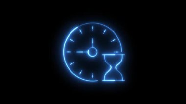 Parlayan pembe, mavi, yeşil ve kırmızı renklerde farklı saat ve kum saati tasarımlarını gösteren canlı bir neon animasyonu, koyu bir arka planda zamanı, teslim tarihlerini ve aciliyeti simgeliyor..