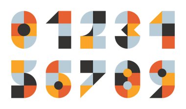 set of numbers from 0 to 9. abstract geometric pattern shapes, vector trendy elements design made of circles, squares, numbers for card, invitation, wallpaper, poster