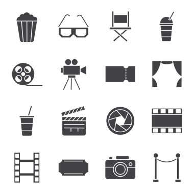 set of black silhouette cinema icons