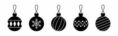 set of Christmas ball, new year ball toy celebration line color shape icon collection with editable stroke, ornament holiday vector winter design cards, poster, banner, pattern, advertisement