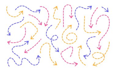 set of simple hand draw doodle line arrow, colorful geometric arrows vector, abstract up down arrows form elements dotted line icon,Sketch design card, invitation, wallpaper, poster, background