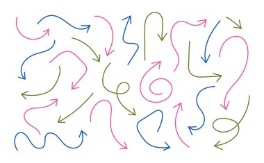 set of simple hand draw doodle line arrow, colorful geometric arrows vector, abstract up down arrows form elements dotted line icon,Sketch design card, invitation, wallpaper, poster, background