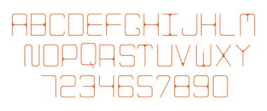 Alfabe ve sayılar, satır minimalist yazı tipi 0 'dan 9' a kadar ingilizce sayı kümesi. soyut geometrik şekiller, vektör trendli elementler karelerden yapılmış tasarım, kart numaraları, davetiye