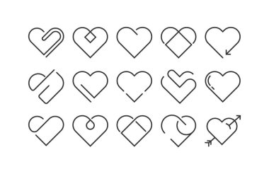 Geometrik soyut logo seti pembe el çizimi kalp, kırmızı karalama çizgisi ikonu kalp, Sevgililer Günü için aşk unsurları, kalp sembolü tasarım kartları, poster, afiş, desen, reklam