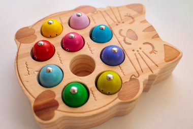 Kedi şeklinde renkli topları olan ahşap eğitim oyuncağı, çocuklar için erken öğrenme oyunu, iyi motor beceriler, koordinasyon, yaratıcılık, evde güvenli doğal oyun