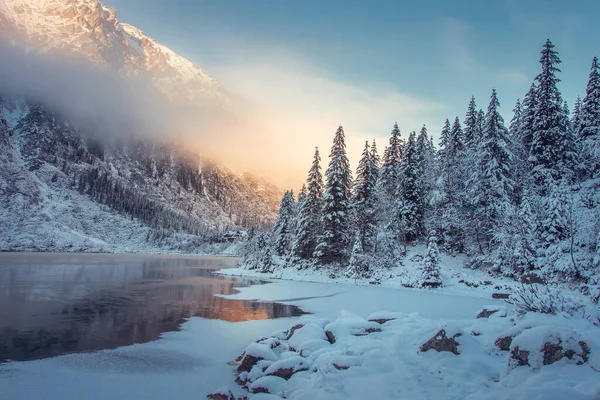 Paesaggio Montano Invernale Canada Montagna Selvaggia Innevata Vicino Lago Ghiacciato — Foto Stock