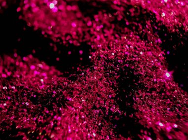 Yoğun şekilde paketlenmiş kırmızı parıltı parçacıkları parlak, parıldayan bir yüzey oluşturur