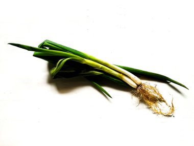 Beyaz bir yüzeyde taze taze soğan.. 